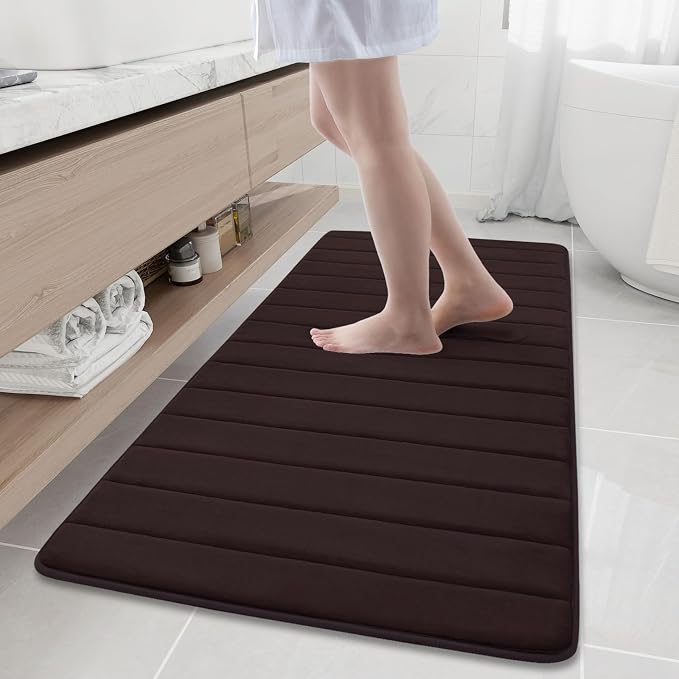 Buganda Memory Foam Bath Mat, 60" x 24", Ultra Soft Bathroom Rugs, Water Absorbent and Machine Washable Bath Rug Runner for Bathroom, Shower, and Tub, Brown