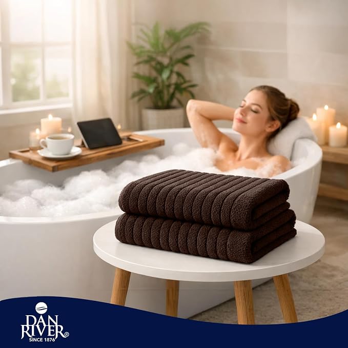 DAN RIVER Pack of 2 Bath Sheet 35x70 Inches, Ribbed Oversized Bath Sheets Towels for Adults, Fluffy and Soft Plush Towels - Brown