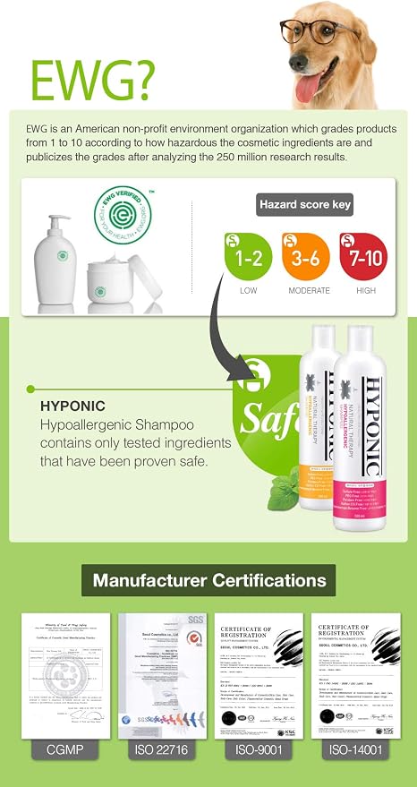 HYPONIC Hypoallergenic Premium Waterless Shampoo for All Pets (Scented, 6.4 oz) - Natural Dry Shampoo, Waterless Foam, Grooming for Dogs and Cats