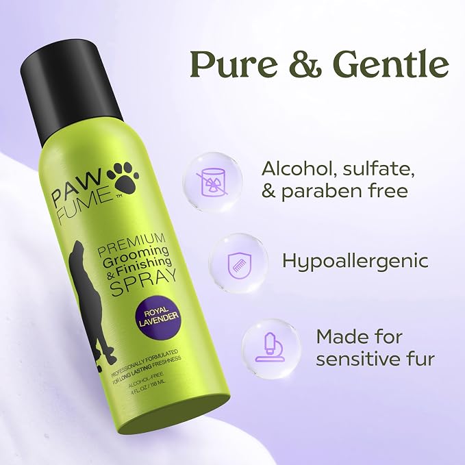 PAWFUME Dog Detangler Grooming Spray, Royal Lavender, 1-Pack – Keeps Pups Fresh All Day – Hypoallergenic, Alcohol-Free, Detangling & Moisturizing – Salon-Quality Dog Necessities for Coat & Fur Care