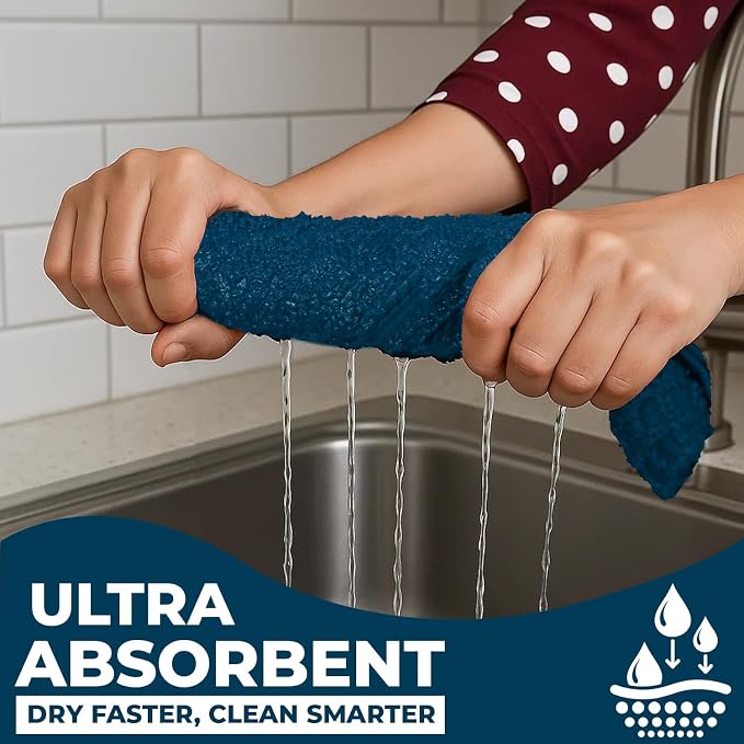 DAN RIVER Premium Blue Opal Kitchen Towels - [Pack of 12] 100% Cotton (16x 26 Inches) -Super Soft, Highly Absorbent Hand Towels, Quick Dry, Dish Towels, Tea and Bar Towels Set