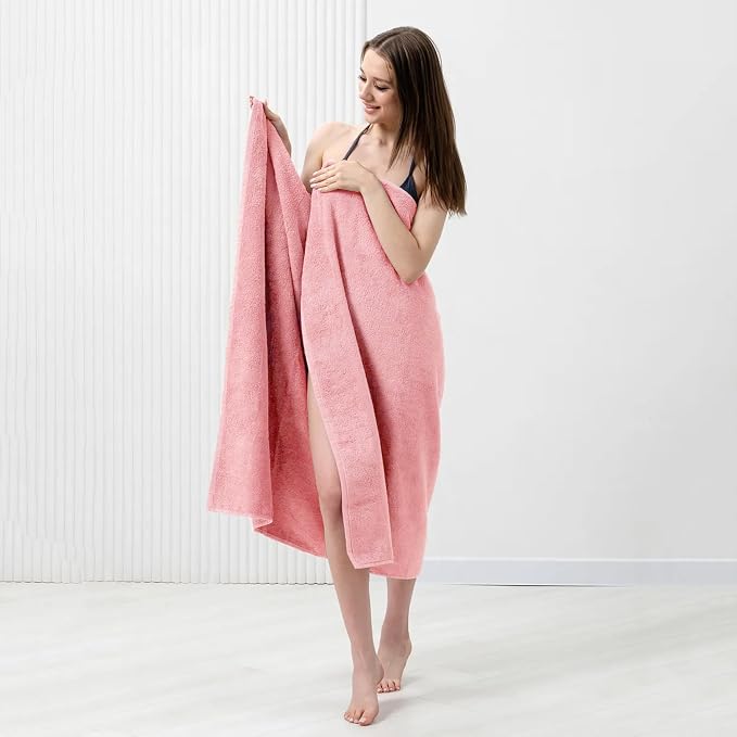Bath Sheets – 550 GSM Extra Large Bathroom Sheet Set – Pack of 2 Jumbo Towels Baby Pink (71x35in) – 100% Ring Spun Cotton Soft Quick Dry Large Bath Towels for Adults Hotel Spa Bathroom Use