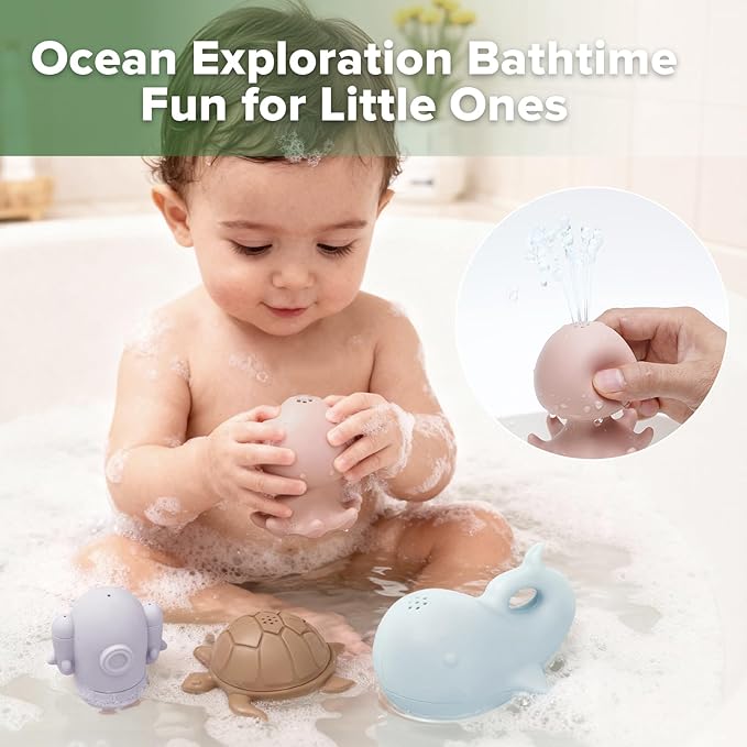 haakaa Ocean Squirter Baby Bath Toy- Mold Free Food Grade Silicone Bathtub Squirt Toys for Toddler 1-3, BPA-Free Squeeze Floating Bath Tub Toys for Babies & Infant 6-12 Months
