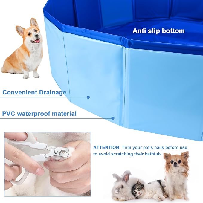 Enenes Foldable Dog Pool 24x8 Inch Portable PVC Pet Swimming Pool & Bath Tub with Drawstring Storage Bag Collapsible Ball Pit for Indoor/Outdoor Use, Puppy Bath Tub for Dogs, Cats, Puppies