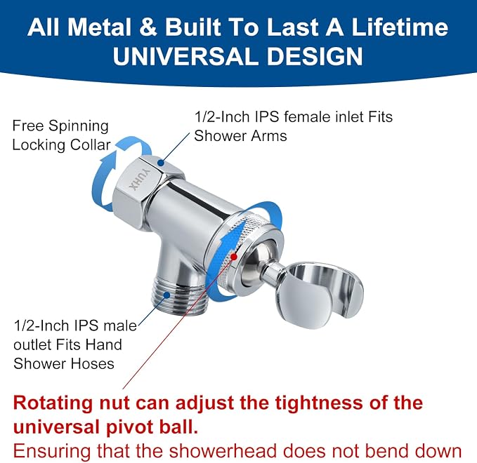 Shower Head with Handheld: Long Hose and Metal Holder, Water Saver Low Flow | California restrictions Showerhead Built-in Power Wash to Clean Tub,Tile & Pets, Multi Mode Adjustment Sprayer,Chrome, 1.8GPM