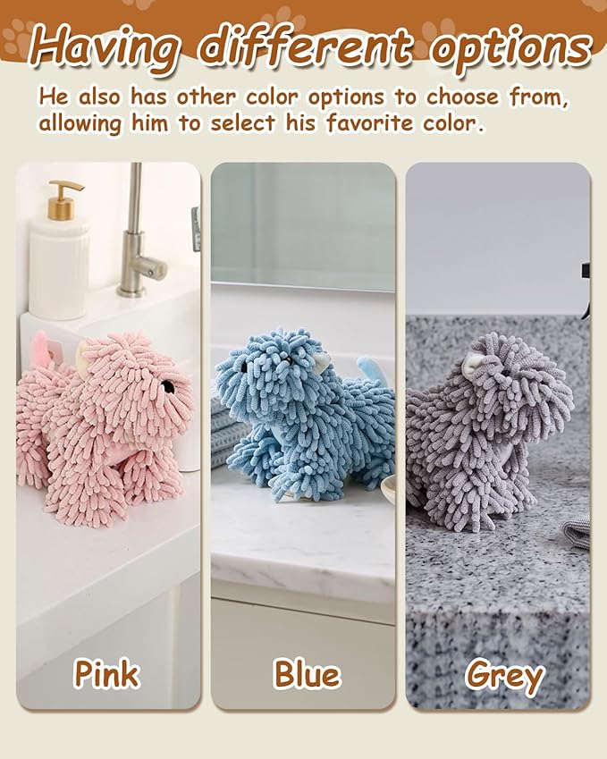 Dog Towel Shaped Hand Chenille Animal Towels for Bathroom Microfiber Puppy Bath Kids Drying Plush Stuffed Paw Absorbent Hands Puppy-Shaped Cute Kitchen Fuzzy Ball Soft Puppy-Themed Shape (Gray)