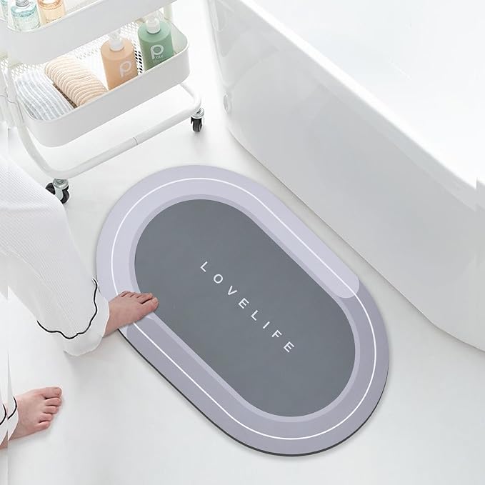 Rubber Bath mats Quick-Drying Non-Slip Bathroom mat Super Absorbent Bath mat Instant Dry Bath mat, Bathroom Rug in Front of The Kitchen Sink, Shower Room, Bathtub, Oval(2pcs Dark grey+16.9x26.7in)