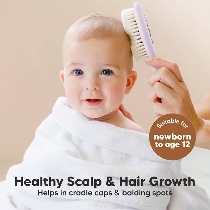Wooden Baby Hair Brush for Toddler, Infant Cradle Cap (Thistle, Regular) | Soft Goat Bristles Brush for Newborn Girl, Boy Hair, Scalp, Styling, Gentle Grooming, Baby Comb, Baby Bath Essentials