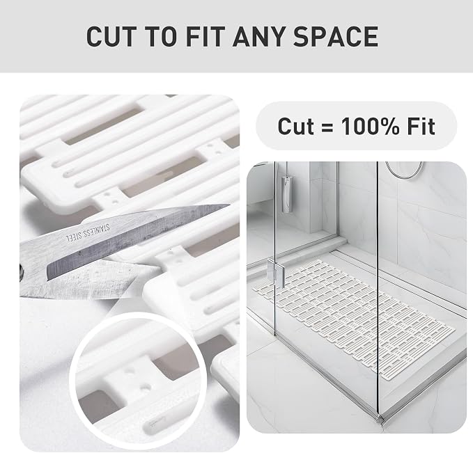 XIYUNTE Shower Mat Non Slip Bath Mat for Tub Non Slip Bathtub Mat - 36 x 16 inches Bath Tub Mat Anti Slip Shower Mats for Inside Shower with Powerful Suction Cups and Drain Holes, Cream White