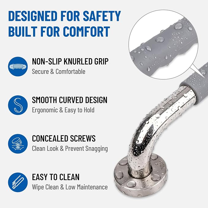 Grab Bars for Bathtub and Shower,18 Inch 2 Pack Silicone Grip Shower Handle | SUS 304 Stainless Steel,Wall Mounted Shower Grab Bars,ADA Compilant,Suitable for Seniors,Handicap,Pregnant & Kids