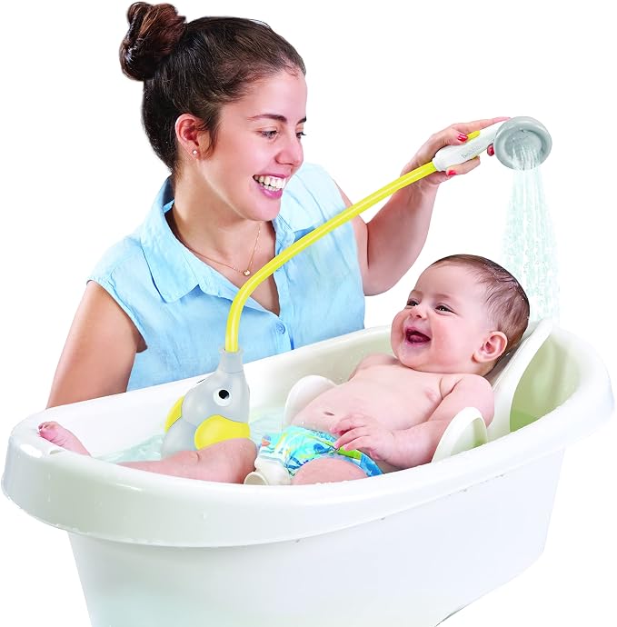 Yookidoo Baby Bath Shower Head - Elephant Water Pump and Trunk Spout Sprayer - One Handed Flow Control for Newborn Babies in Tub Or Sink (Yellow)