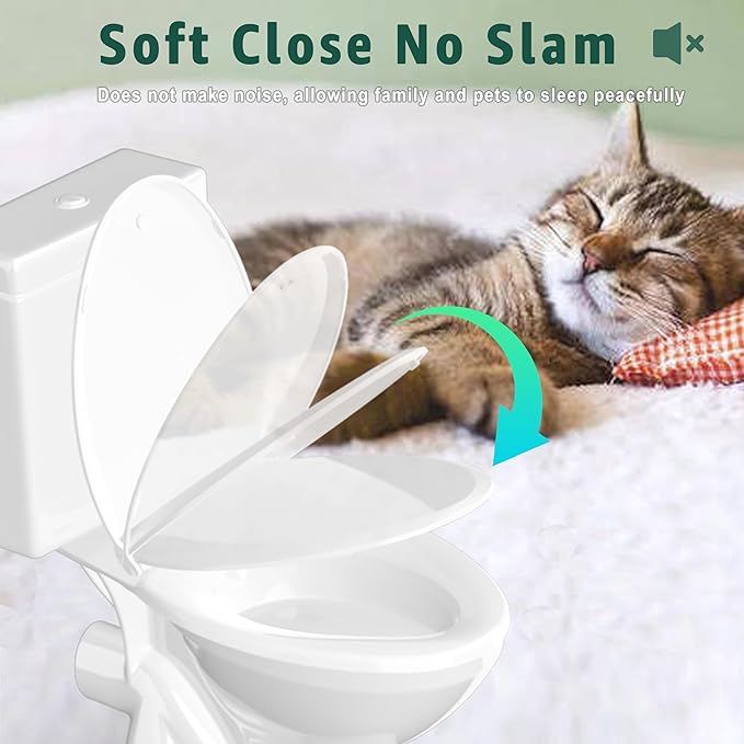 Toilet Seat Elongated, Toilet Seat Oval 18.5 Inch, Soft Close, PP Material, Easy Clean and Safe, No Yellow, White, 2 Pack