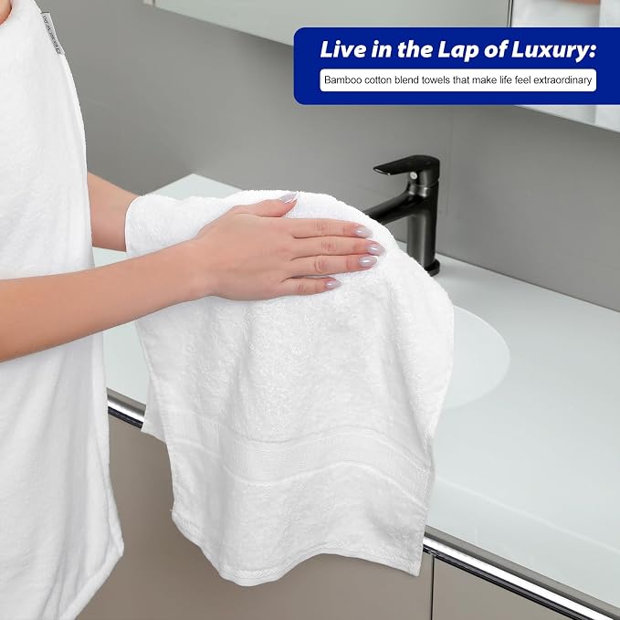 Aibaser Hand Towels-16x30inch - Lightweight and Highly Absorbent Hand Towels for Bathroom, Travel, Gym, Shower and Spa (White)