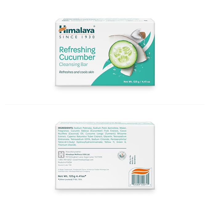 Himalaya Refreshing Cucumber Cleansing Bar Soap, Cucumber Soap Bars for Face and Body, Face Soap Bar, Face Wash Bar, Bath Soaps, Soft Skin, Refreshes and Cools Skin, 4.41 oz, 6 Pack