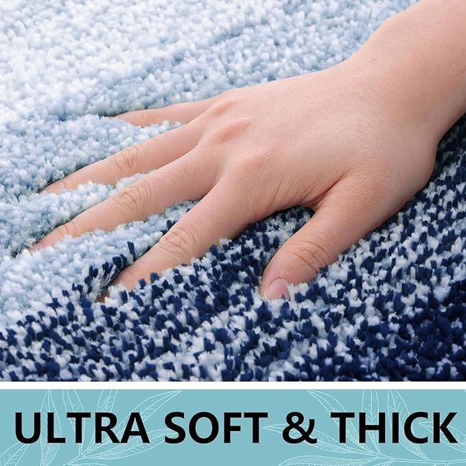 Arotive Microfiber Bathroom Rugs, Shaggy Soft and Absorbent Contour Toilet Rugs, Thick Plush Machine Washable Dry Bath Mats for Toilet Base, 24x16, Airy Blue, Rectangular