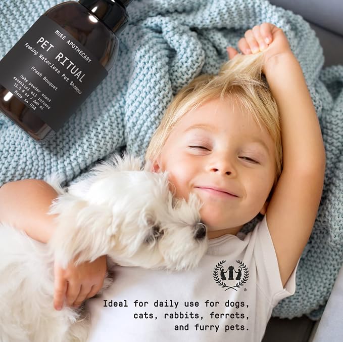 Muse Apothecary Pet Ritual Foaming Waterless Dog Shampoo - No Rinse Dry Shampoo for Dogs & Cats - Essential Oils Infused, 11.5oz, Oatmeal + Mango