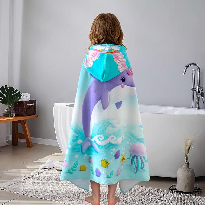 VOOVA & MOVAS Kids Hooded Beach Towels (3-8Years, 30''X50) | 100% Cotton | Large Soft Thick Absorbent Wrap Blanket | Ideal for Beach, Pool, Bath | Pink Whale