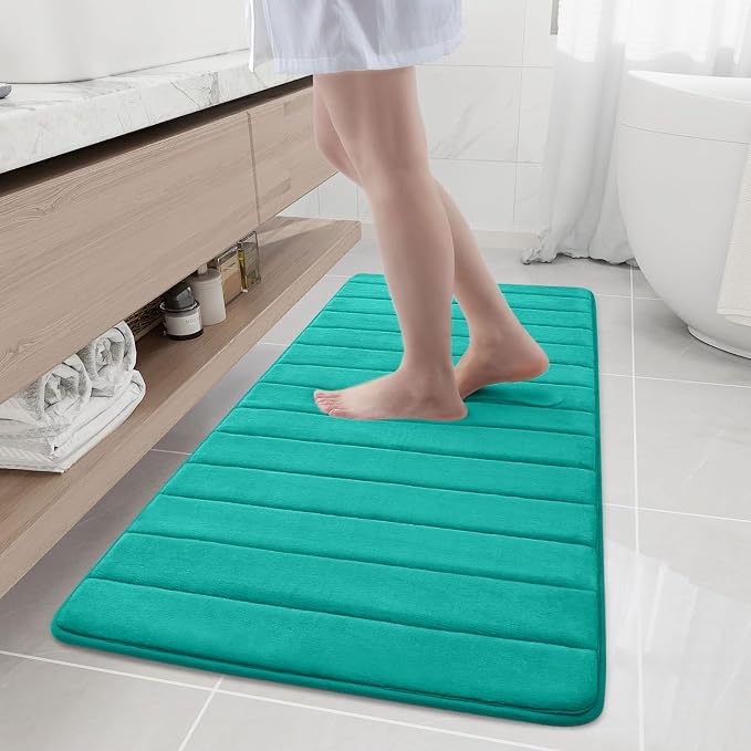 Buganda Memory Foam Bath Mat, 55" x 24", Ultra Soft Bathroom Rugs, Water Absorbent and Machine Washable Bath Rug Runner for Bathroom, Shower, and Tub, Teal