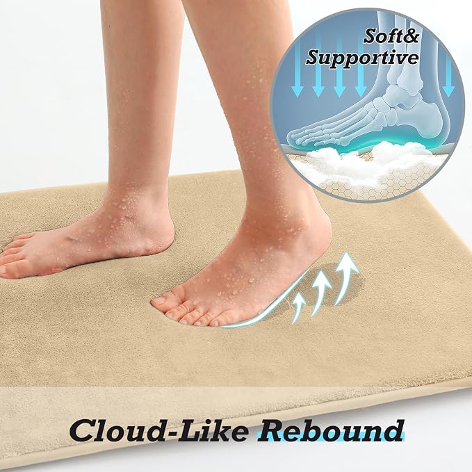 HUXMEYSON Bathroom Rugs Sets 3 Piece, Non-Slip & Quick Dry Bath Mat Set, Ultra Soft Velvet Bath Rugs for Bathroom, Toilet and Shower Floor, Khaki