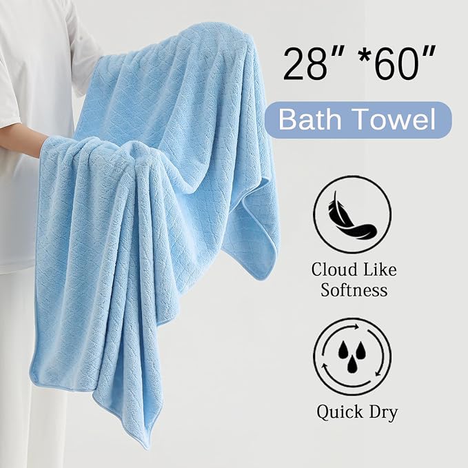 Hailea Luxury Bath Towels Set - 12 Piece (4 Large Bath Towels,4 Hand Towels,4 Washcloths), 100% Microfiber,Extra Absorbent Super Soft & Quick Dry,Complete Family Pack for Bathroom Gym Pool,Blue