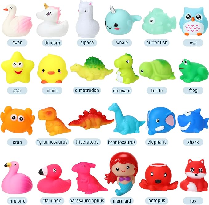 24 Packs Baby Bath Light Up Toys, Floating Rubber Animal Toys for Toddlers Infant Kids Boys Girls Flashing Color Changing Light in Water Bath Toys for Bathtub Bathroom Shower Games Swimming Pool