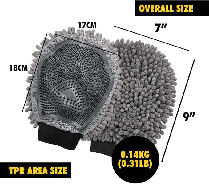 Muddy Mat® Dog Washing Gloves – Dual-Sided Pet Grooming Mitt with TPR Brush & Chenille Microfiber – Dog Wash Mitt for Bathing, Drying & Dirt Removal – Pet Bath Gloves for All Coat Types