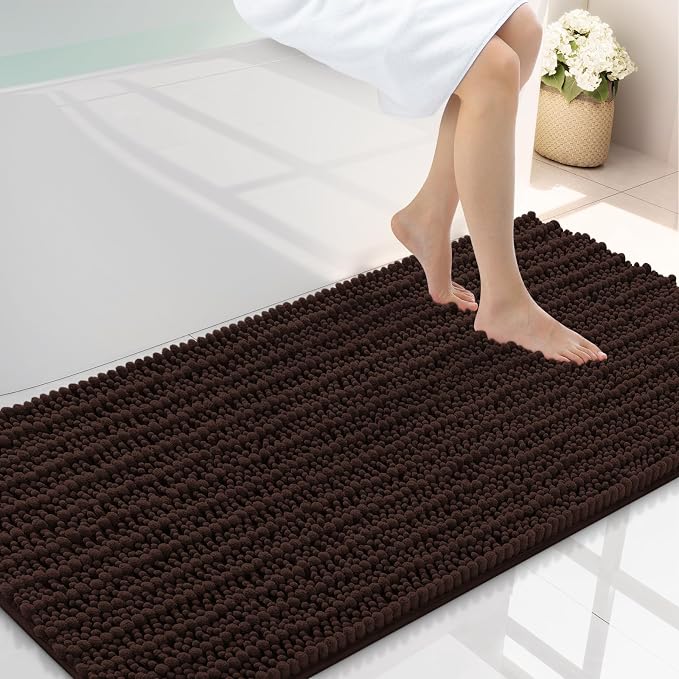 Smiry Bathroom Rugs Mat 40x24, Extra Soft Absorbent Chenille Bath Rugs, Non Slip Rubber Backing Machine Washable Quick Dry Bath Mats for Bathroom Floor, Tub, Shower, Home Decor Accessories, Brown