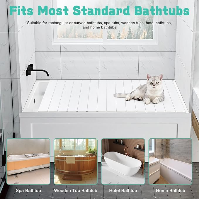 Foldable Bathtub Cover, PVC Waterproof Dustproof Bath Tub Lid, Heat Preservation Bath Tub Tray Waterproof with 11LB Load, for Home Hotel Spa Most Standard Bathtubs (60"x32")