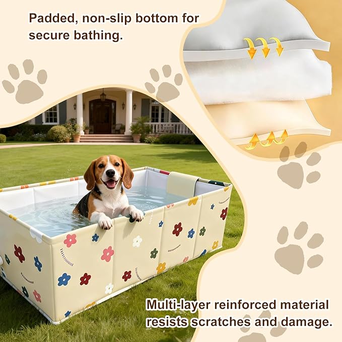 Foldable Dog Bathtub for Small to Medium Dogs & Cats Pool, Collapsible Pet Bath Tub for Shower/Kitchen Sink, Thickened Insulated Base, Portable & Space-Saving Puppy Wash Basin, Yellow