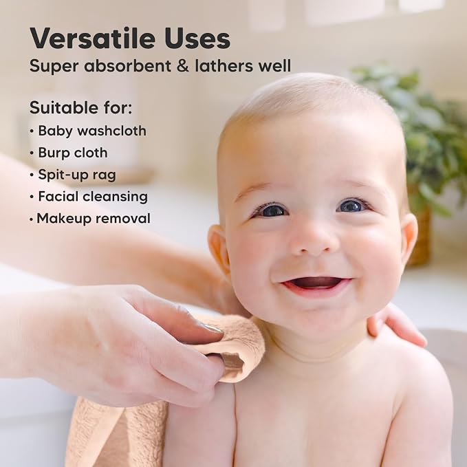 6-Pack Baby Washcloths, Soft Absorbent Washcloths for Face, Body (Peachy) | Viscose from Bamboo Washcloths, Baby Towels, Newborn, Kids, Toddlers, Infant, Gentle on Sensitive Skin, 10x10, Reusable