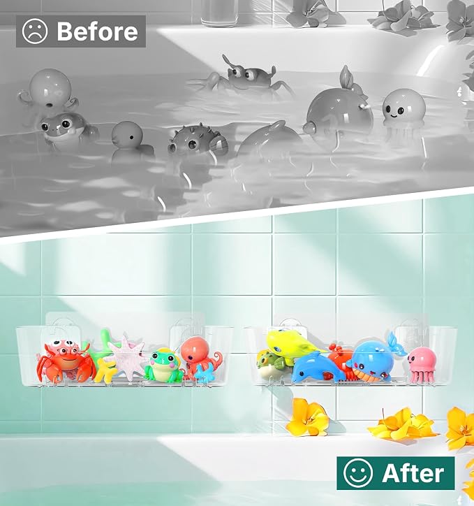 Bath Toy Storage Holder for Bathtub 2 Pack Bath Toy Organizer | Large Capacity, Clear Acrylic Shower Caddy, Waterproof and Rustproof, Multiple Drainage Holes, Suitable for Bathroom