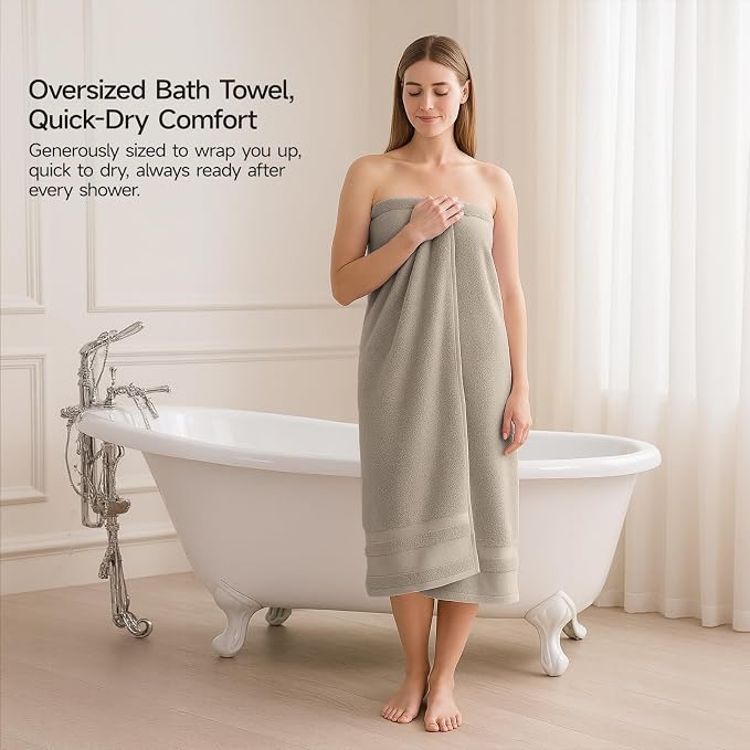 REDKISS 100% Cotton Bath Towels Set of 2, Oversized Bath Sheets 35 x 70 Inches, Soft & Absorbent Large Bathroom Towels, Quick Dry Cotton Towels for Bathroom, Gym, Spa, Pool & Family Use, Camel