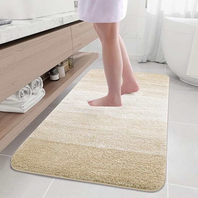 Arotive Microfiber Bathroom Rugs, Shaggy Soft and Absorbent Bath Rug, Thick Plush Machine Washable Dry Bath Mats for Bathroom, Tub and Shower, 50x30, Light Beige, Rectangular