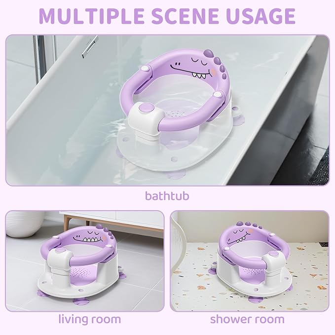 TPN Baby Bath Seat for Babies 6 Months & Up, Non-Slip Toddler Bath Seat with 5 PCS Waterproof Emoji Stickers, Portable Infant Bath Seat for Baby (Lavender)