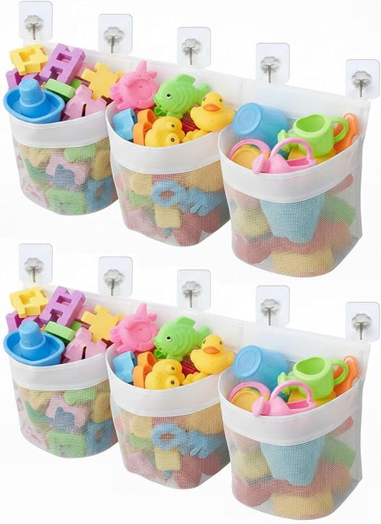 2PC Bath Toy Storage Organizer, Extra Large Mesh Net for Bathtub Toys Quick Dry Shower Toy Holder with Strong Suction Cups Multi-Use Basket for Bathroom Wall Tub and Poolside