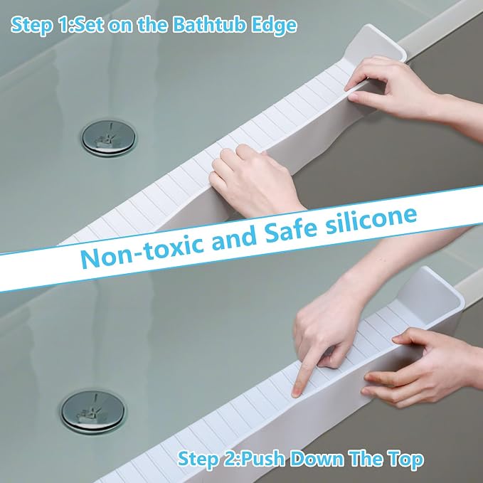 Bathtub Splash Guard for Kids, 2-in-1 Bath Toy Organizer Tub Shelf | Stops bathtub splashes, Keeps floors dry, 11 strong suction cups, Flexible safe silicone, Bonus kids shower cap