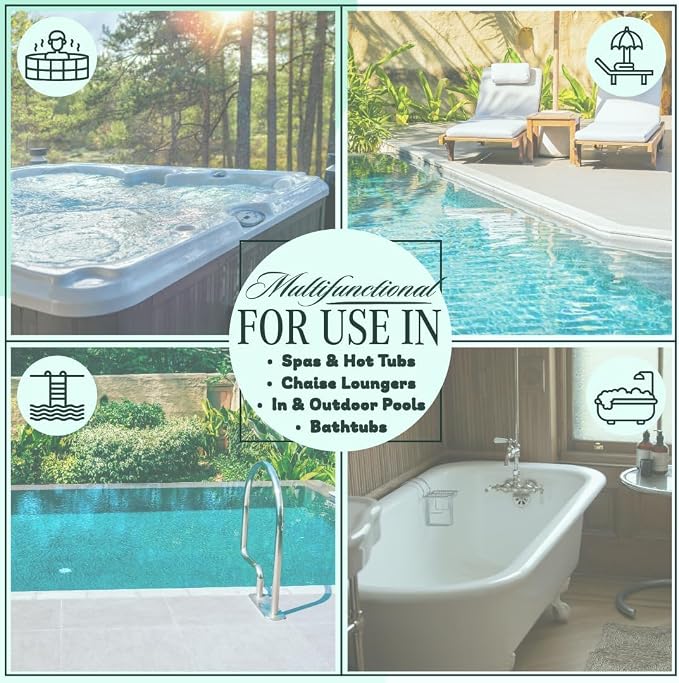 Poolzilla Universal Beige Spa Pillow, (2 Pack) Made of Soft Foam for Outdoor Hot Tubs and Chaise lounges - Adjustable Headrest and Weighted that Fits Any Spa