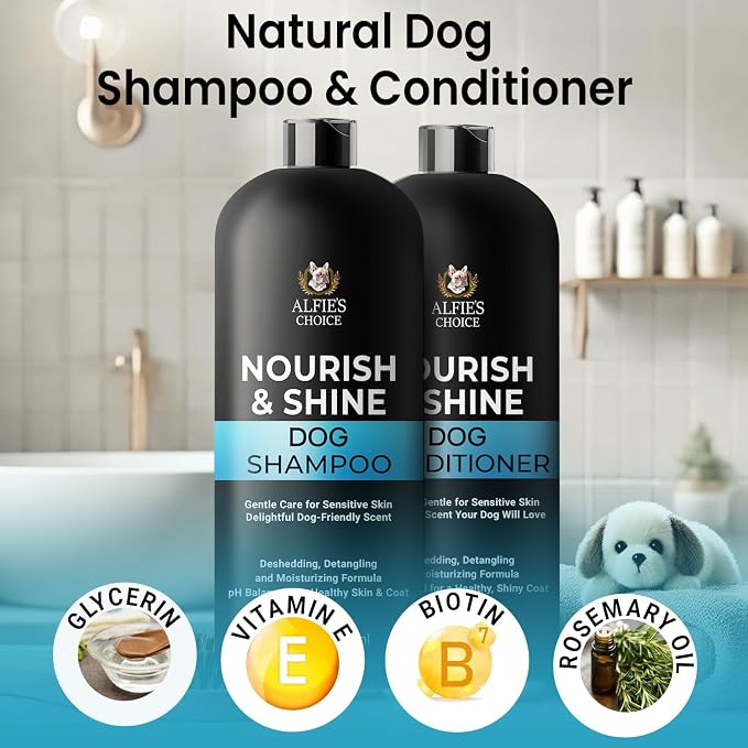 ALFIE'S CHOICE Dog Shampoo and Conditioner Set | 16 fl oz Each | Lavender & Rosemary with Biotin | for Itchy, Dry & Sensitive Skin | Detangling & Moisturizing for All Breeds & Puppies | Made in USA