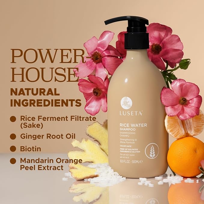 Luseta Rice Water Strengthening & Nourishing Shampoo 16.9oz | Revitalizes Shine for All Hair Types Hydrating & Frizz Control for Women and Men