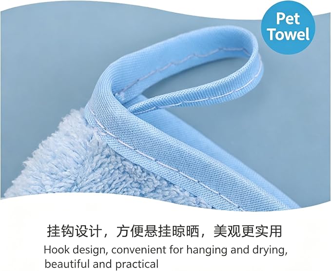 Pet Drying Towel Glove for Dogs and Cats, Super Absorbent Microfiber Pet Bath Towel Mitt, Quick Dry Dog Grooming Towel for Wet Fur, Soft Paw Design Cleaning Cloth for Small Medium Pets (Blue)