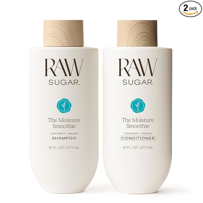 Raw Sugar The Moisture Smoothie Shampoo and Conditioner with Coconut Oil, Agave, & Sweet Almond Oil, Hydrates & Nourishes Dry Hair, Formulated without SLS/SLES or Parabens