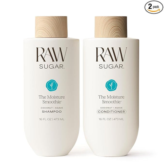 Raw Sugar The Moisture Smoothie Shampoo and Conditioner with Coconut Oil, Agave, & Sweet Almond Oil, Hydrates & Nourishes Dry Hair, Formulated without SLS/SLES or Parabens