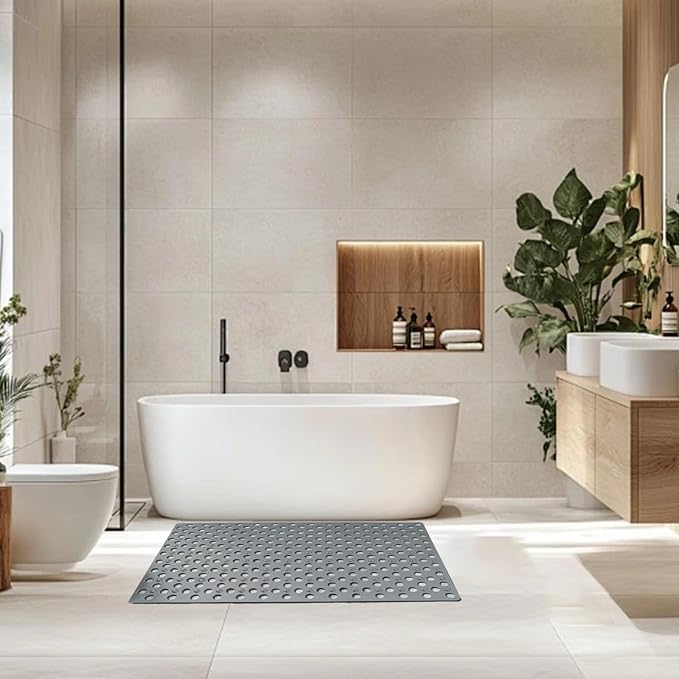 Bath Tub and Shower Mats 27 x 14 Inch Soft Non Slip Bathtub Mat Bathroom Shower Mat with Suction Cups Drain Holes Washable Bathroom Shower Mat