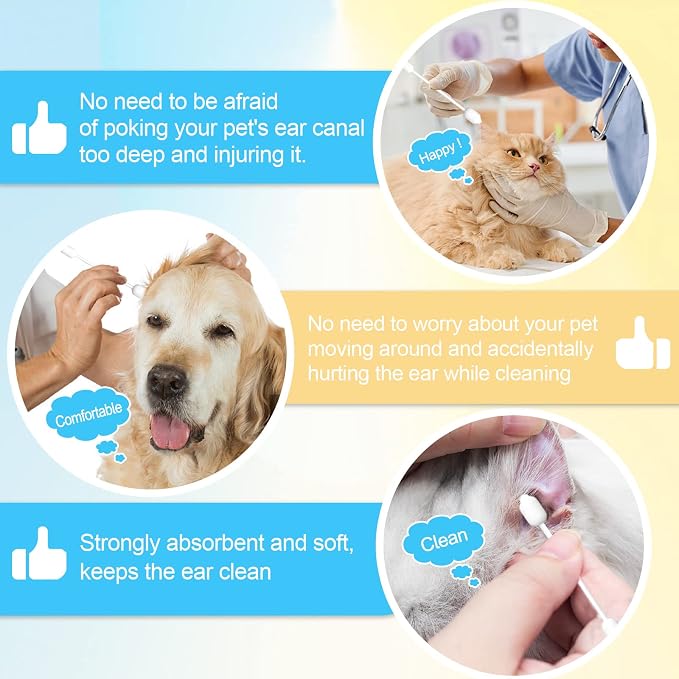 Large-Head Dog Ear Swabs, Gourd Cotton Tips, 56 pcs | Soft cotton-paper sticks in sealed packs for folds, paws, post-play cleanup, bathroom or travel.