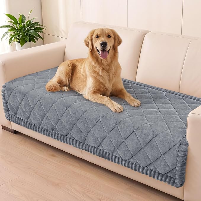 Smiry Couch Cover for Dogs, Non Slip Washable Pet Sofa Protector for Large Dogs, Cats, Fuzzy Plush Sofa Covers for 3 Cushion Couch, Against Fur, Dirt & Scratch Resistant, Grey, 35.4"×70.9"