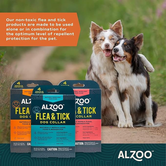 ALZOO Plant Based Flea & Tick Dog Collar - Helps Repel Fleas, Ticks & Mosquitoes - 100% Plant-Based Active Ingredients - Waterproof - Up to 4 Months Protection - Large-Sized Dogs: 40+ lbs - Pack of 3