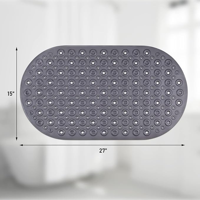 DecorRack Oval Bathtub Mat, Non-Slip PVC Shower Mat with Safety Suction Cups, Latex Free Quick Draining Design, 27 x 15 inches