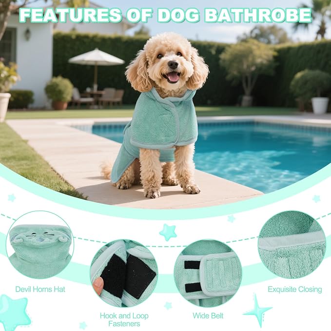 DENTRUN Dog Robes for After Bath Super Absorbent Fast Drying Coat with Hood | with Hood, Bathrobe Beach Essentials, Bath Towel for S/M/L dogs, Bath/Beach/Swimming Towel, Quick Dry Robe, XS-XXL