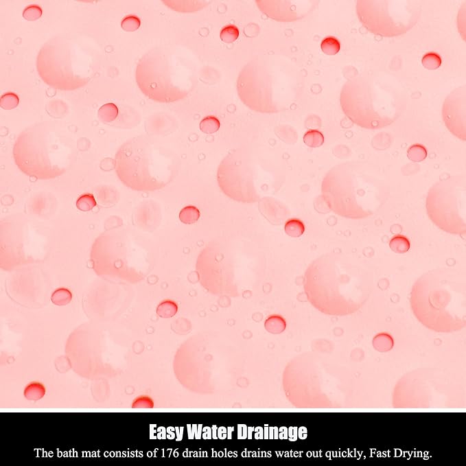 Bathtub and Shower Mats, Extra Long Non-Slip Bath Mat 39 x 16 Inch, Machine Washable Bath Tub Mat with Suction Cups & Drain Holes for Bathroom, Pink