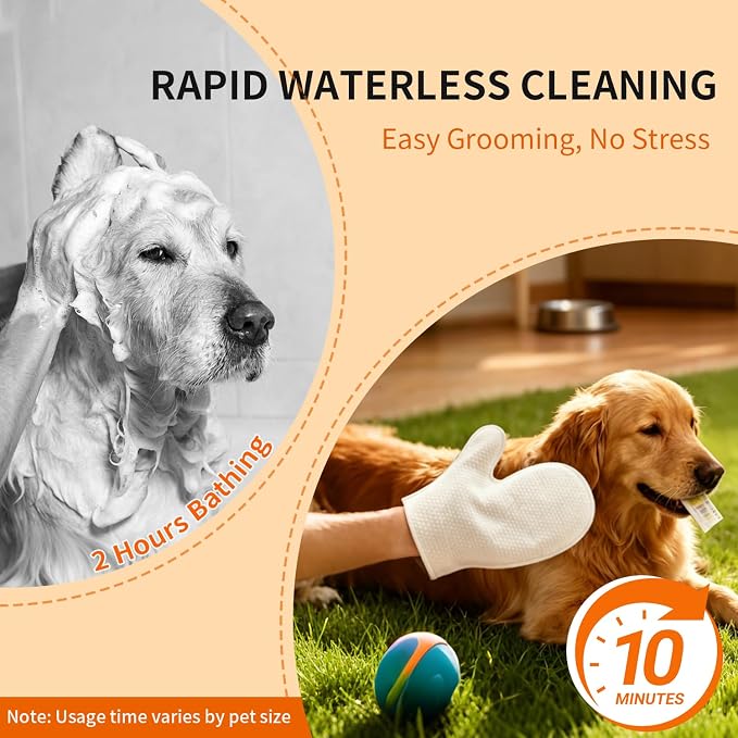 Cleaning Glove Wipes for Dogs & Cats, Hypoallergenic Nourish Fur Pet Grooming Glove Wipes, Pet Rinse Bathing Wipes, Deodorizing & Hypoallergenic Pet Cleaning Gloves for Grooming, Paws, & Body
